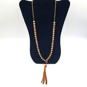 Vintage Boho Single Strand Champagne Color Crystal Beads Suede Tassle